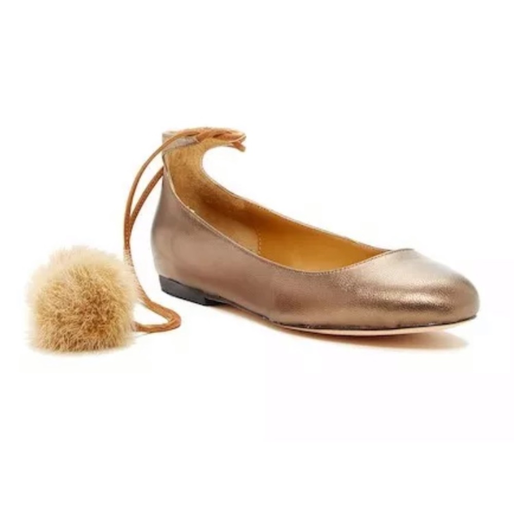 Cecelia New York Heidi Pom Pom Flat in Gold SZ 9